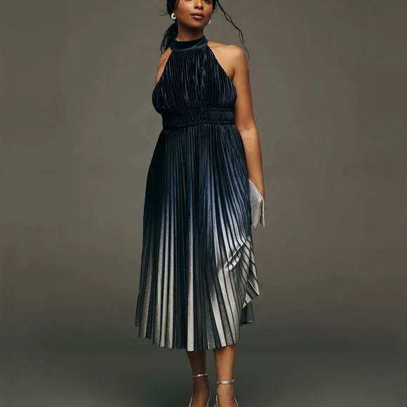 NWT Anthropologie Pleated Velvet Midi Dress Navy Size 1X - Picture 6 of 6